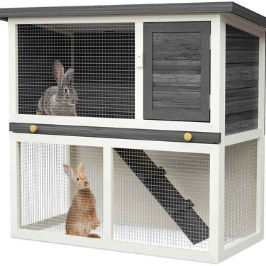 Outdoor Rabbit Hutch Wooden Chicken Coop, Spacious Mesh Wire Enclosed Cage, Pull Out Tray&Easy Clean For Bunnies, Chickens, Guinea Pigs, Rabbit